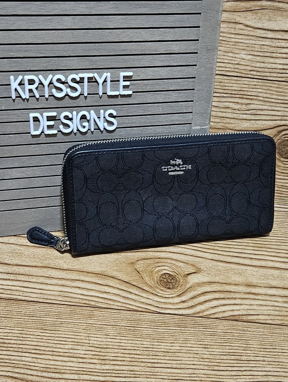 Coach Black Signature Zip Around Wallet